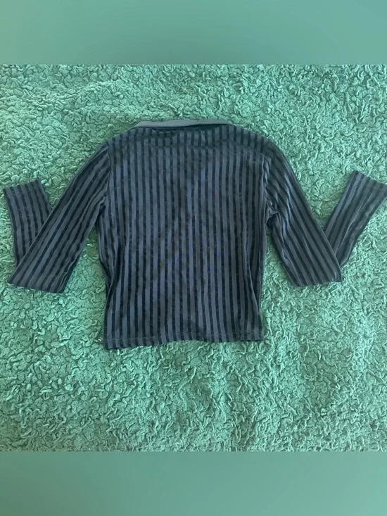 The Grave Girls Black Mesh Striped Button-Up Top - Picture 3 of 3